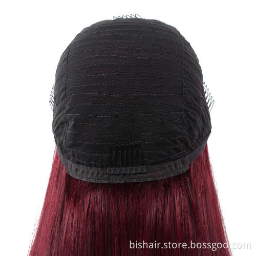 BIS 99j Burgundy Curly Human Hair Headband Wig 150%  Human Hair Wigs Red #99j Brazilian Human Hair Headband for Black Women